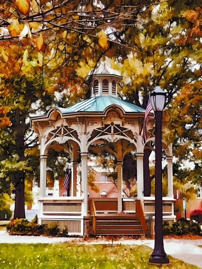 Gazebo amid fall colored trees